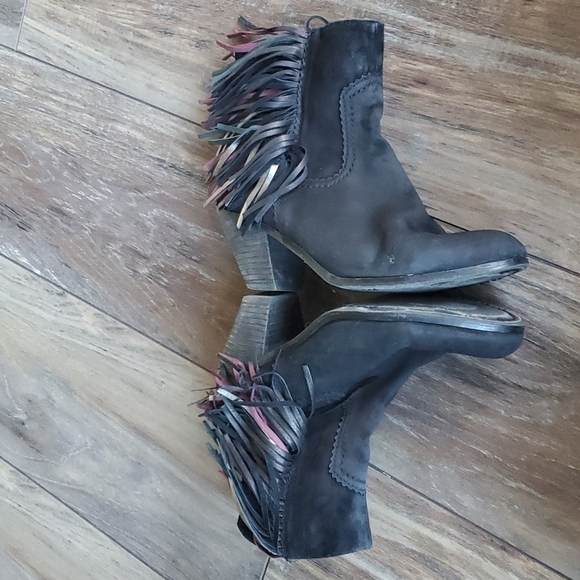 Sam Edelman Ankle Louie Fringe Suede Booties Heeled shoes sz 8 - Picture 6 of 10